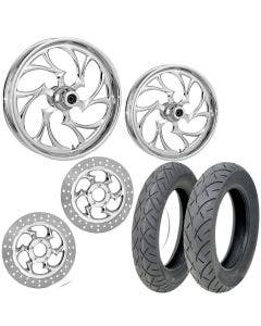 RC Shifter Chrome 21/18 Front Rear Wheel Package Set Tires Rotors Harley FLH/T