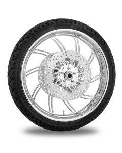 Performance Machine 21" Front Chrome Supra Wheel Tire Rotor Package Harley 14-15
