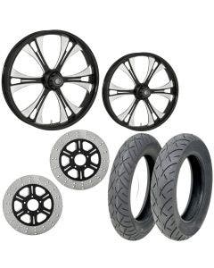 RC Valor Eclipse 21/18 Front Rear Wheel Package Set Tires Rotors Harley FLH/T