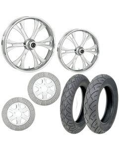 RC Valor Chrome 21/18 Front Rear Wheel Package Set Tires Rotors Harley FLH/T