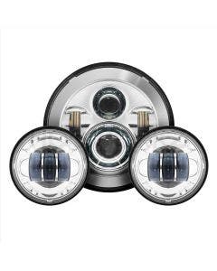 Hogworkz Chrome 7" LED Harley Daymaker Style Headlight w/ Auxiliary Passing Lamp