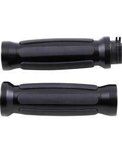 Drag Specialties Textured Black Rubber Grips Chrome Ends Harley Cable Throttle