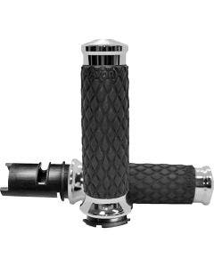 Avon Grips Chrome Diamond Contour Grips for Harley Throttle By Wire 23-24