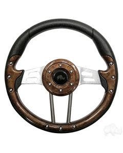 RHOX Golf Cart 13" Steering Wheel Aviator 4 Woodgrain Grip Aluminum Spokes 