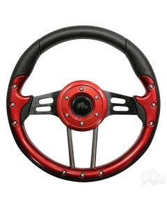 RHOX Golf Cart 13" Steering Wheel Aviator 4 Red Grip Black Spokes 