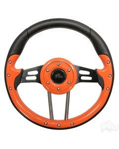 RHOX Golf Cart 13" Steering Wheel Aviator 4 Orange Grips Black Spokes 