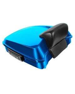 Hogworkz Electric Blue Chopped Tour Pack w/ Slim Backrest Black Hardware for Harley FLH '97-'24