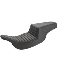 Saddlemen Step Up 2-Up Seat Black Rear Lattice Stitch Tuck and Roll Harley 97-07