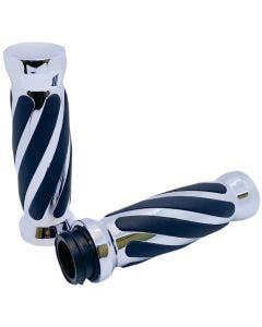 Pro-One 490011 Chrome Custom Twisted Rubber Grips TBW Harley Big Twin 08-23
