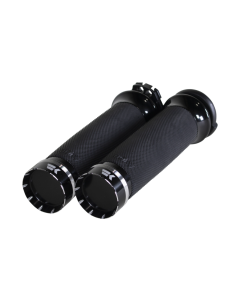 Khrome Werks Black Contour Tracer Handlebar Hand Grips Harley Cable Throttle