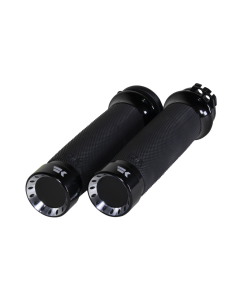 Khrome Werks Black Contour Turbine Handlebar Hand Grips Harley Cable Throttle