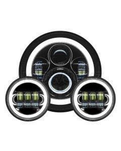 Hogworkz Blackout 7" LED HaloMaker Headlight with Auxiliary Halo Passing Lamps
