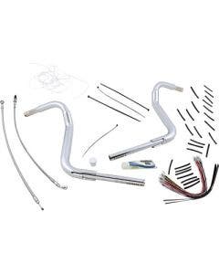 FBI Fat Baggers 1-1/2 Chrome 14" EZ Install Rounded Top Handlebar Cable PKG FLH 14-20