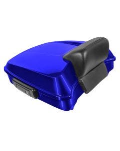 Hogworkz Candy Cobalt Blue Chopped Tour Pack w/ Slim Backrest Black Hardware for Harley FLH '97-'24