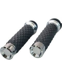 Khrome Werks Chrome Diamond Grips Klassic for Harley Motorcycles w| 1" Bars TBW