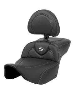 Saddlemen Carbon Fiber W/Silver EXT Reach RoadSofa Seat W/Backrest Harley 23-25 FLHX/FLTRX 