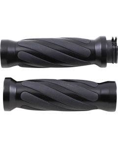 Drag Specialties Textured Black Rubber Grips Chrome Ends Harley Cable Throttle