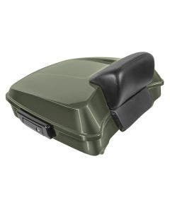 Hogworkz Deadwood Green Chopped Tour Pack w/ Slim Backrest Black Hardware for Harley FLH '97-'24