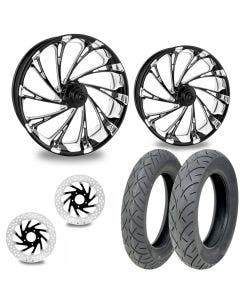 PM Del Rey Contrast 21/18 Front Rear Wheel Package Set Tires Rotors Harley FLH/T