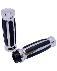 Pro-One 490001 Chrome Custom Straight Rubber Grips TBW Harley Big Twin 08-20