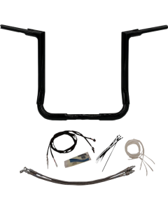 FBI Fat Baggers Black 1-1/2" EZ Install Flat Top 16" Handlebar Harley FLH 14-Up