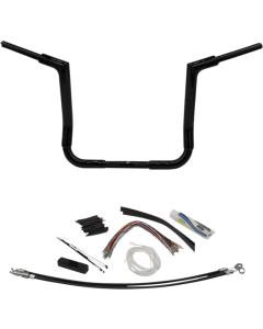 FBI Fat Baggers Black 1-1/2 EZ Install Flat Top Handlebar 14" Harley FLH 08-13