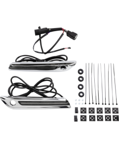 Ciro 40070 Chrome LED Saddlebag Hinge Cover Smoke Lens RTB Lights Harley 14-Up