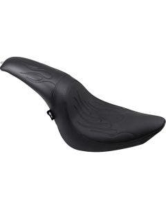 Drag Flamed Leather Predator 2-Up Seat Wide Tire Harley Softail Fatboy 06-17