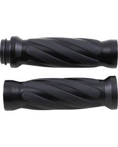 Drag Specialties Matte Black Twisted Style Grips Pair 1" TBW Bars Harley