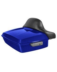 Hogworkz Fathom Blue Chopped Tour Pack Full Backrest Chrome Hardware for Harley FLH '97-'24
