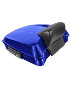 Hogworkz Fathom Blue Chopped Tour Pack w/ Slim Backrest Black Hardware for Harley FLH '97-'24