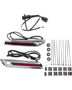 Ciro 40170 Chrome LED Saddlebag Hinge Cover Red Lens RTB Lights Harley 14-Up