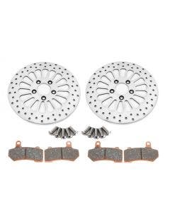 Super Spoke Polished Dual Front 11.8 Rotors w/ Hardware & Brake Pads 08-13 FLH/T