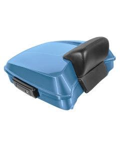 Hogworkz Frosted Teal Chopped Tour Pack w/ Slim Backrest Black Hardware for Harley FLH '97-'24
