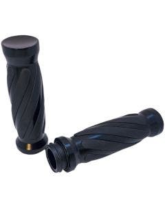 Pro-One 490011B Black Custom Twisted Rubber Grips TBW Harley Big Twin 08-20