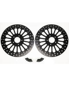 Black Super Spoke Dual Front 11.5 Brake Disc Brake Rotor Harley Touring 00-07