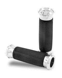 Performance Machine PM Chrome Overdrive Hand Grips Harley Cable Throttle 82-15