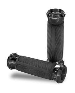 Performance Machine PM Black Overdrive Hand Grips Harley Cable Throttle 82-16