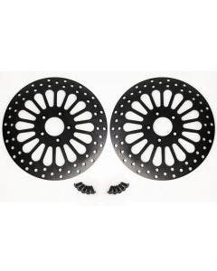 Black Super Spoke Dual Front 11.5 Brake Disc Brake Rotor Harley Touring 00-07