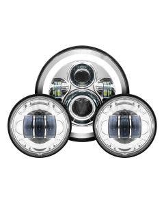 Hogworkz Chrome 7" LED HaloMaker Headlight with Auxiliary Passing Lamps