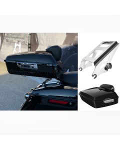 Hogworkz Vivid Black Rushmore Style Chopped TourPak w/ Slim Backrest & Mount