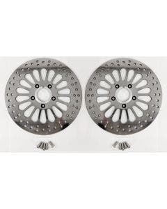 Super Spoke Polished Stainless Dual Front 11.5 Disc Brake Rotors Harley Touring 00-07