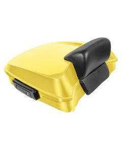 Hogworkz Industrial Yellow Chopped Tour Pack w/ Slim Backrest Black Hardware for Harley FLH '97-'24