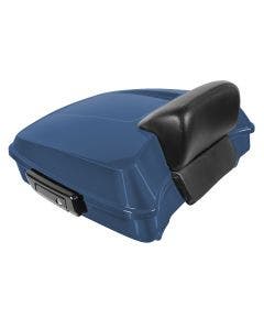 Hogworkz Legend Blue Denim Chopped Tour Pack w/ Slim Backrest Black Hardware for Harley FLH '97-'24