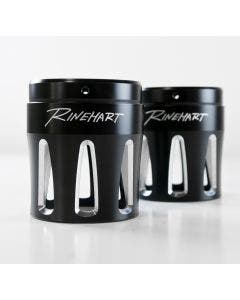 Rinehart 4" Black Machined Moto Series Merge Style End Caps Harley Mufflers Pair