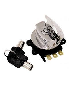 Mid USA Chrome Ignition Switch w/ Round Key Harley Softail, Dyna & Road King