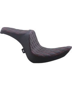 Drag Predator III 2-Up Double Diamond Vinyl Seat Red Stitch Harley Softail 06-17