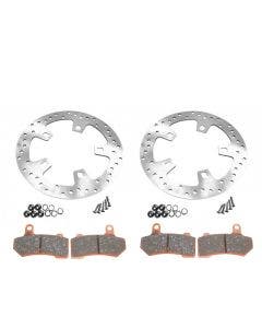 Polished Stainless Enforcer 11.8" Front Rotors FA409V Brake Pads 14-17 Harley FL