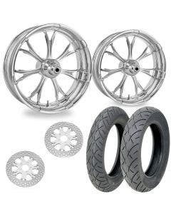 PM Paramount Chrome 21/18 Front Rear Wheel Package Set Tires Rotors Harley FLH/T