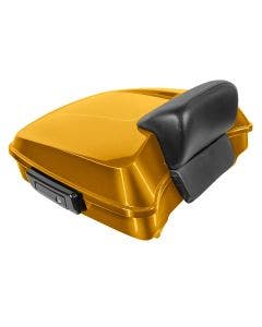 Hogworkz Prospect Gold Chopped Tour Pack w/ Slim Backrest Black Hardware for Harley FLH '97-'24